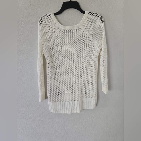 Abercrombie Fitch Sweater Womens XS White Open Knit Hi Low Oversized Excellent - Picture 10 of 10